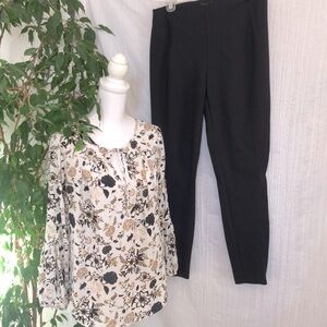VIOLET & CLAIRE sz S peasant boho floral top & RACHEL ZOE 10 blk stretch pants